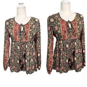 Raga Anthropologie Women's Top Size S Boho‎ Hippie Baby Doll Blouse Tunic Floral